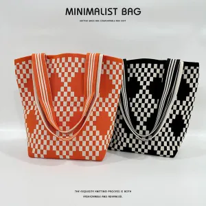 Diamond lattice large capacity shoulder bag handbag knitted bag