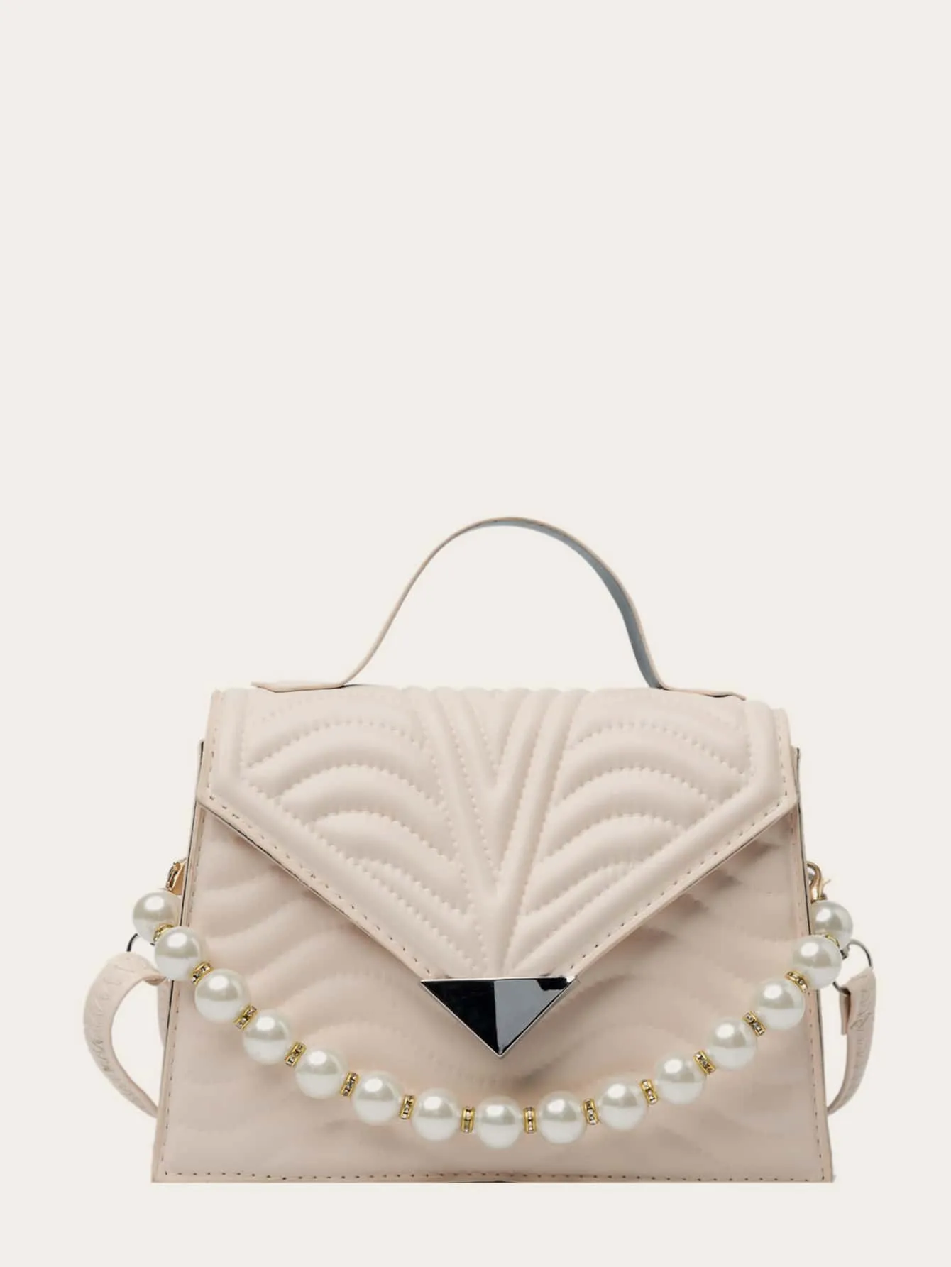 Faux Pearl Decor Quilted Satchel Bag