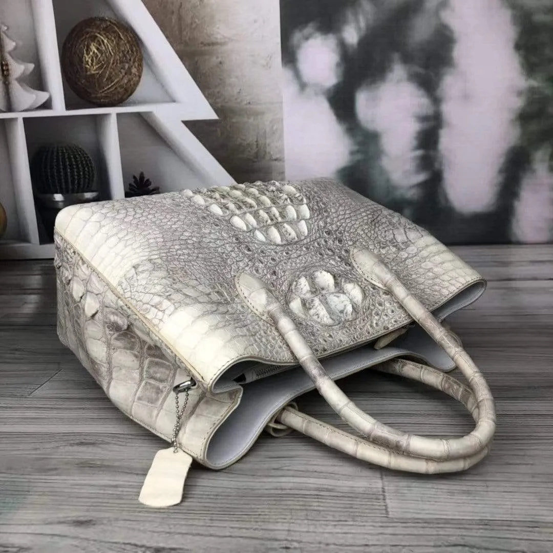 Genuine Crocodile Leather Womens Satchel Tote Bag Himalaya White 35cm