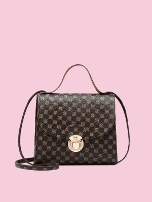 Geometric Graphic Push Lock Satchel Bag