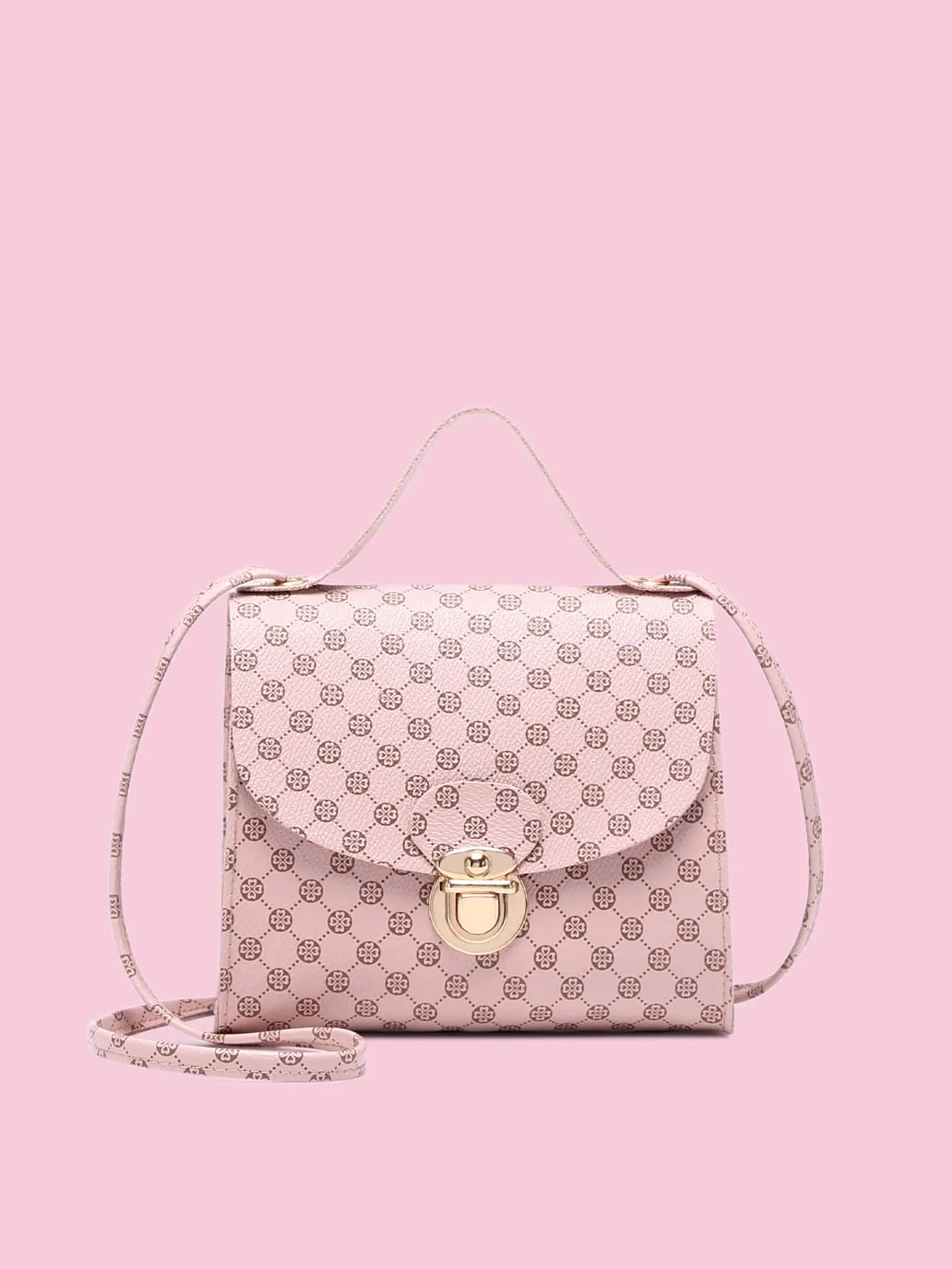 Geometric Graphic Push Lock Satchel Bag
