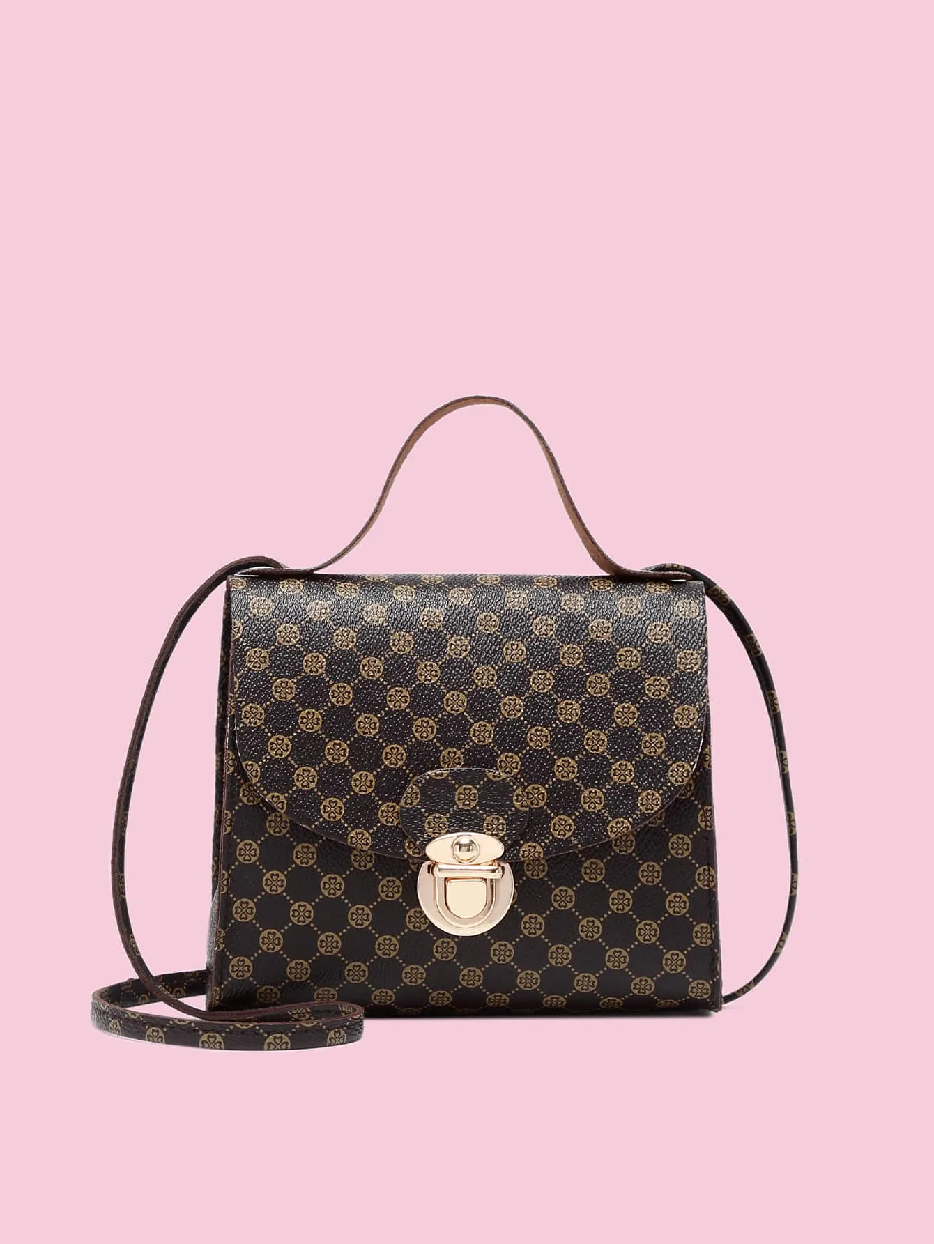 Geometric Graphic Push Lock Satchel Bag