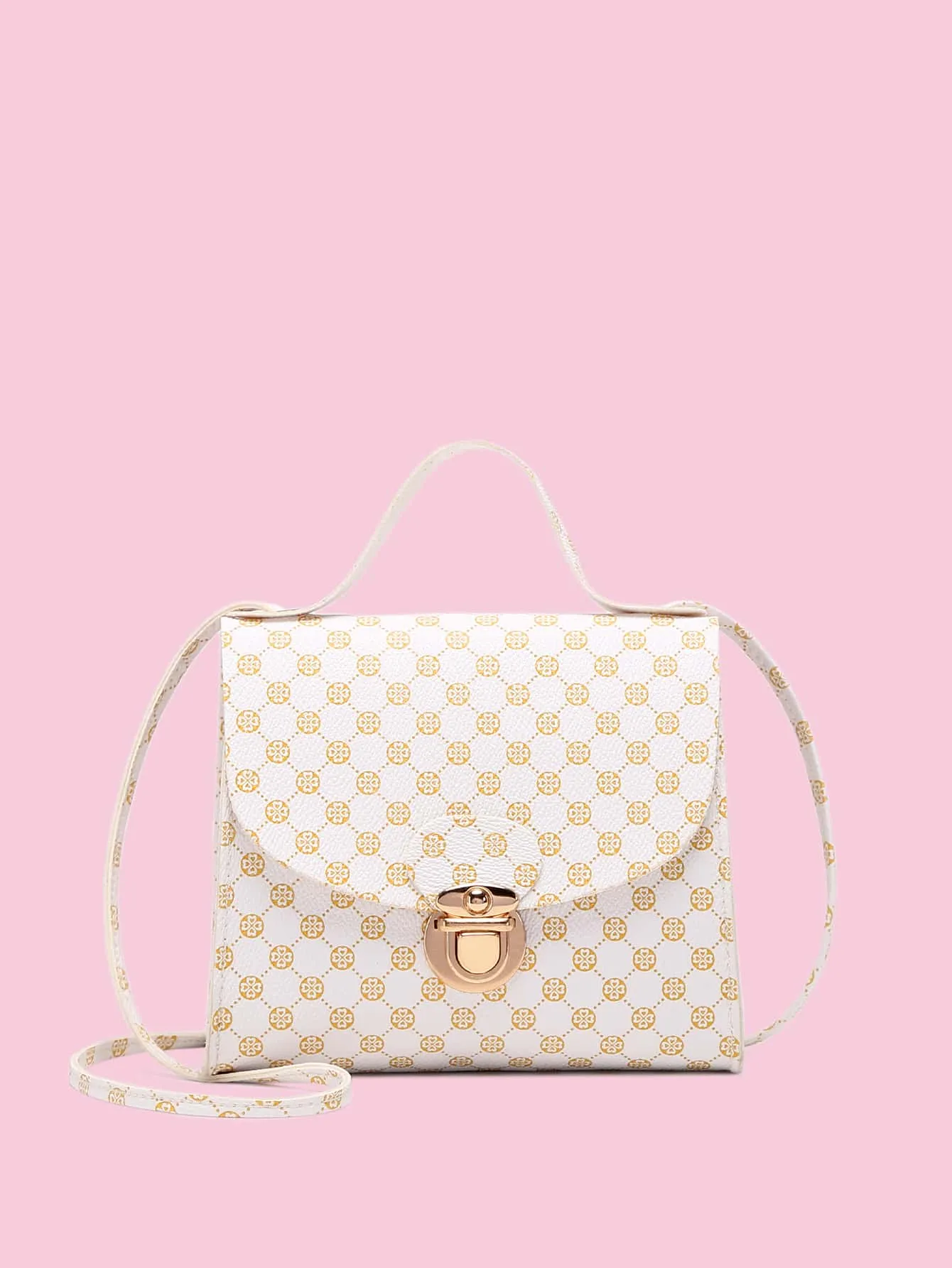 Geometric Graphic Push Lock Satchel Bag