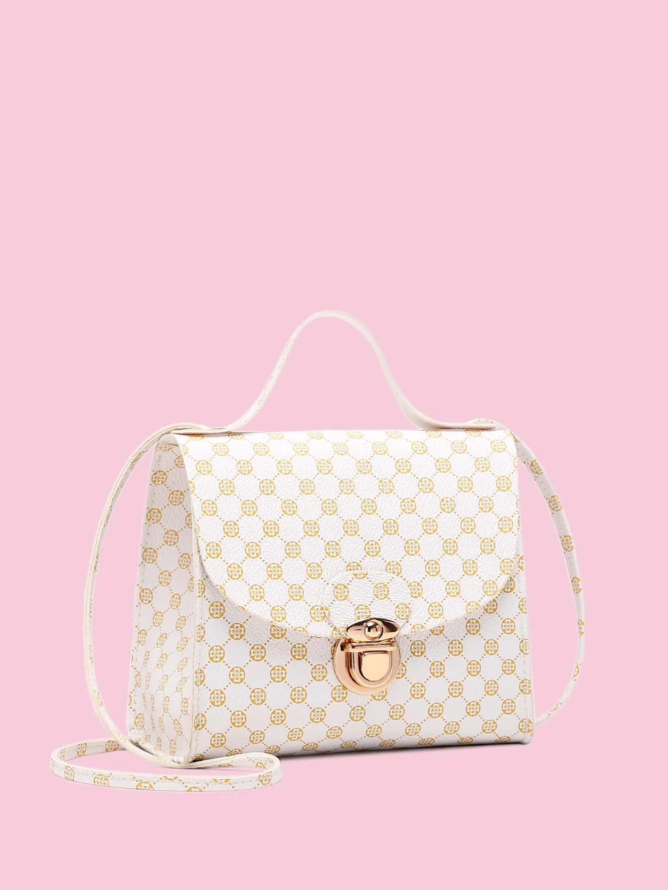 Geometric Graphic Push Lock Satchel Bag