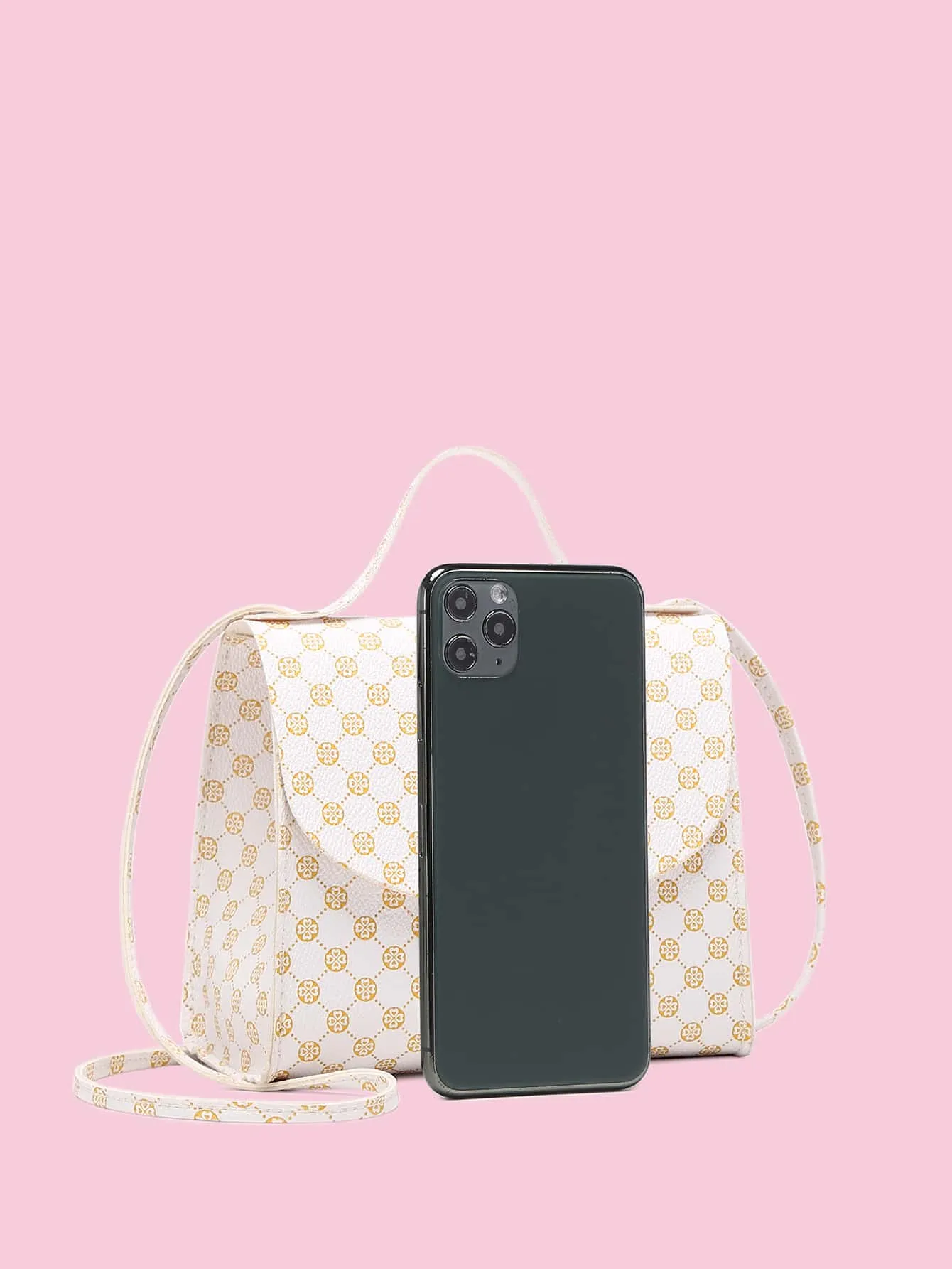 Geometric Graphic Push Lock Satchel Bag