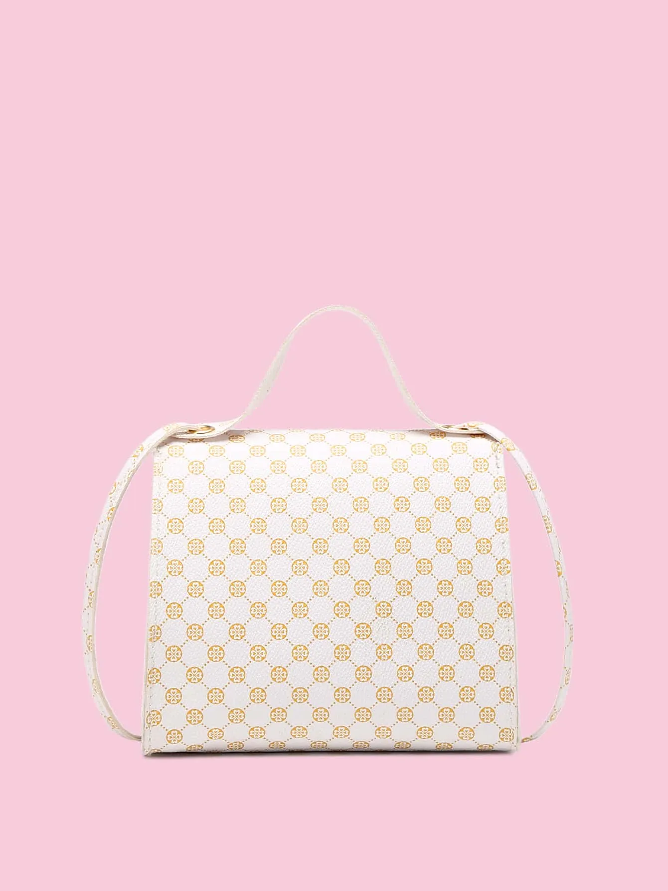 Geometric Graphic Push Lock Satchel Bag