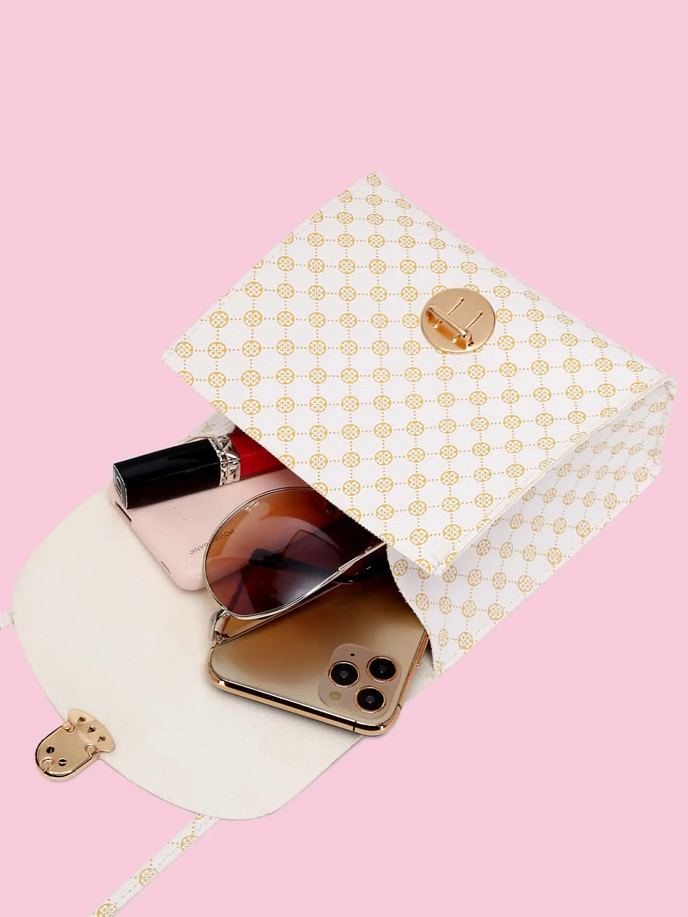 Geometric Graphic Push Lock Satchel Bag