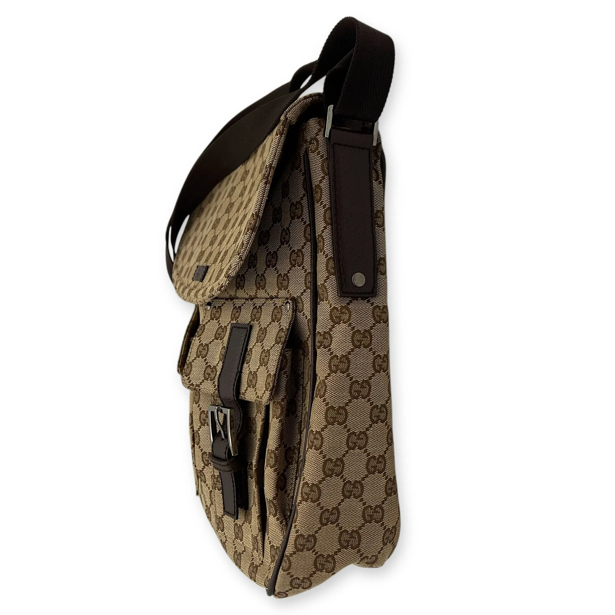 GG Canvas Brown Messenger in Jacquard, Silver hardware