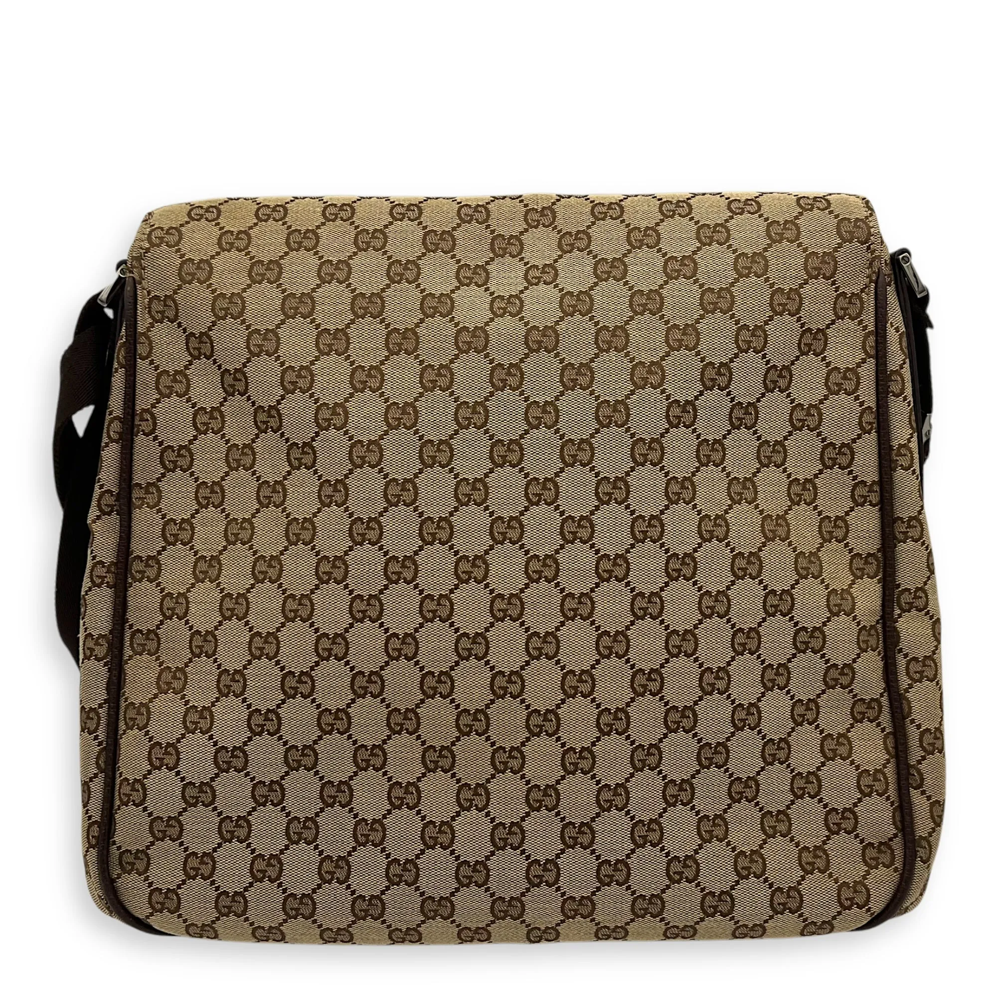 GG Canvas Brown Messenger in Jacquard, Silver hardware