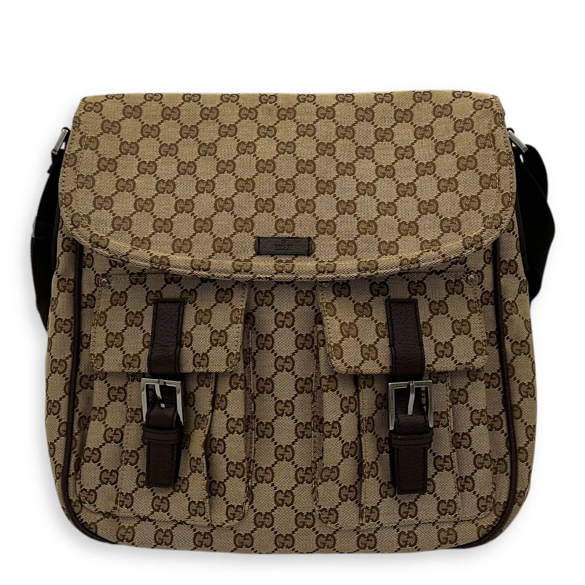 GG Canvas Brown Messenger in Jacquard, Silver hardware