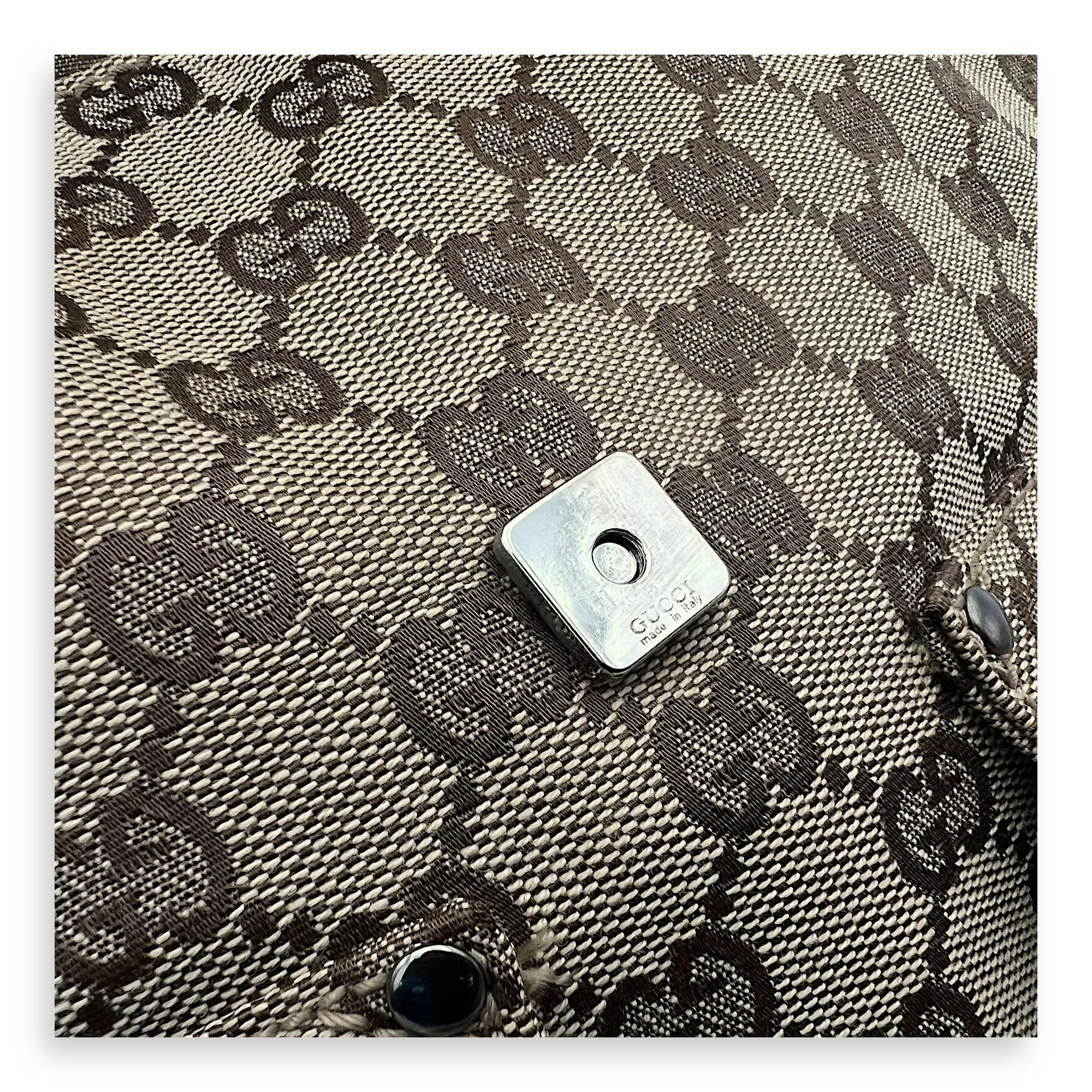 GG Canvas Brown Messenger in Jacquard, Silver hardware
