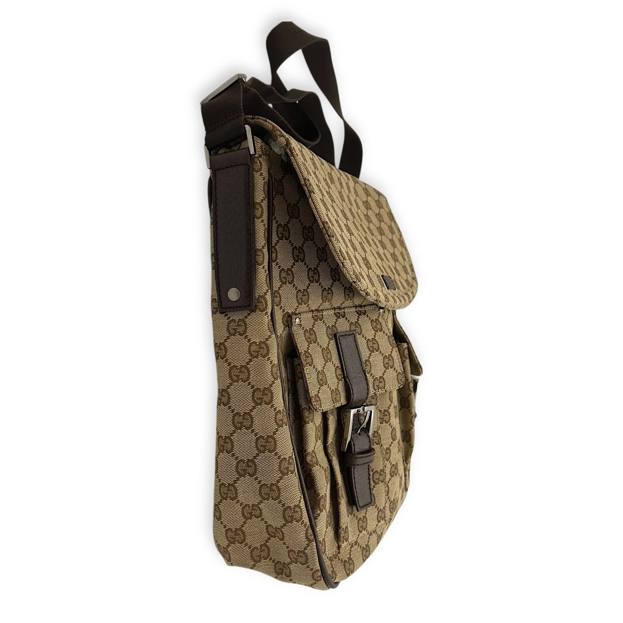GG Canvas Brown Messenger in Jacquard, Silver hardware
