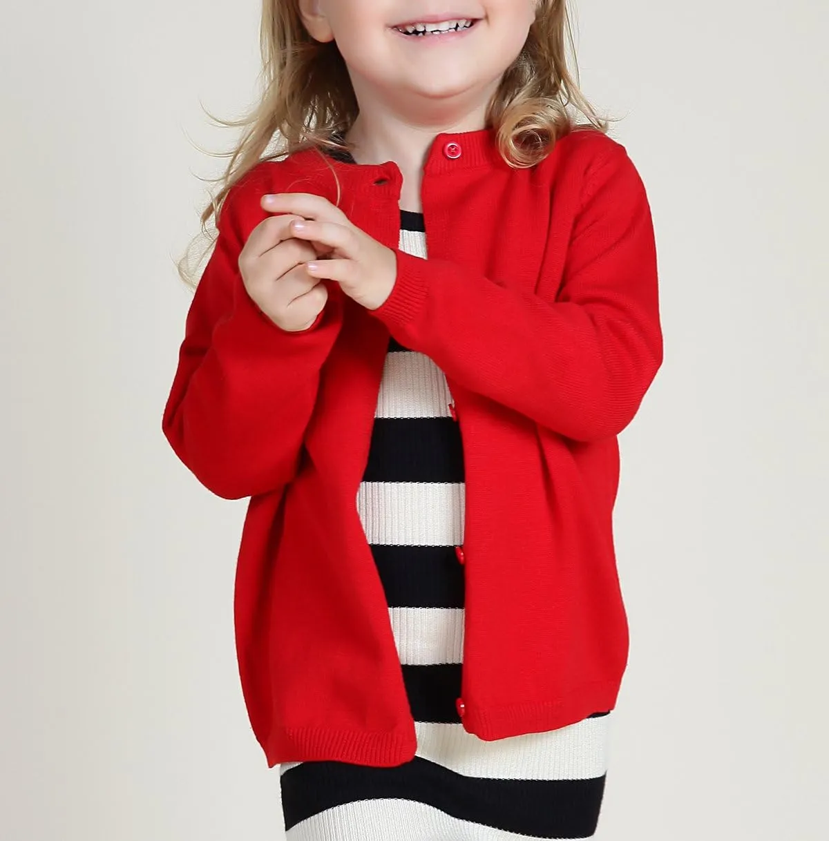 Girls Crewneck Cardigan Long Sleeve Children Button Cotton Sweater Uniform Sweaters for Little Girls