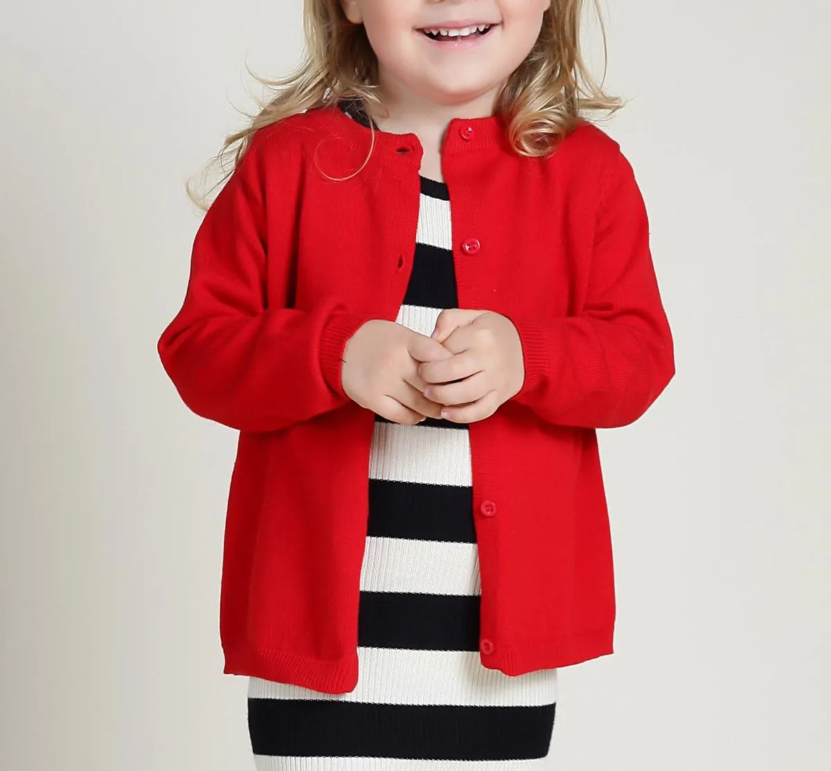 Girls Crewneck Cardigan Long Sleeve Children Button Cotton Sweater Uniform Sweaters for Little Girls