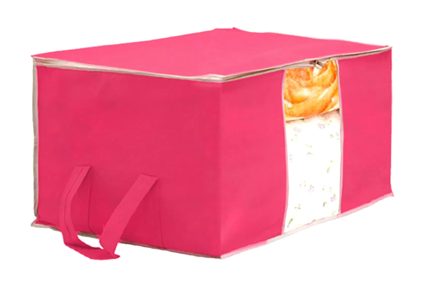 Heart Home Foldable Non Woven Clothes Storage Bag Wardrobe Organizer Underbed Bag With Tranasparent Window- Pack of 2 (Pink)-HS43HEARTH26729