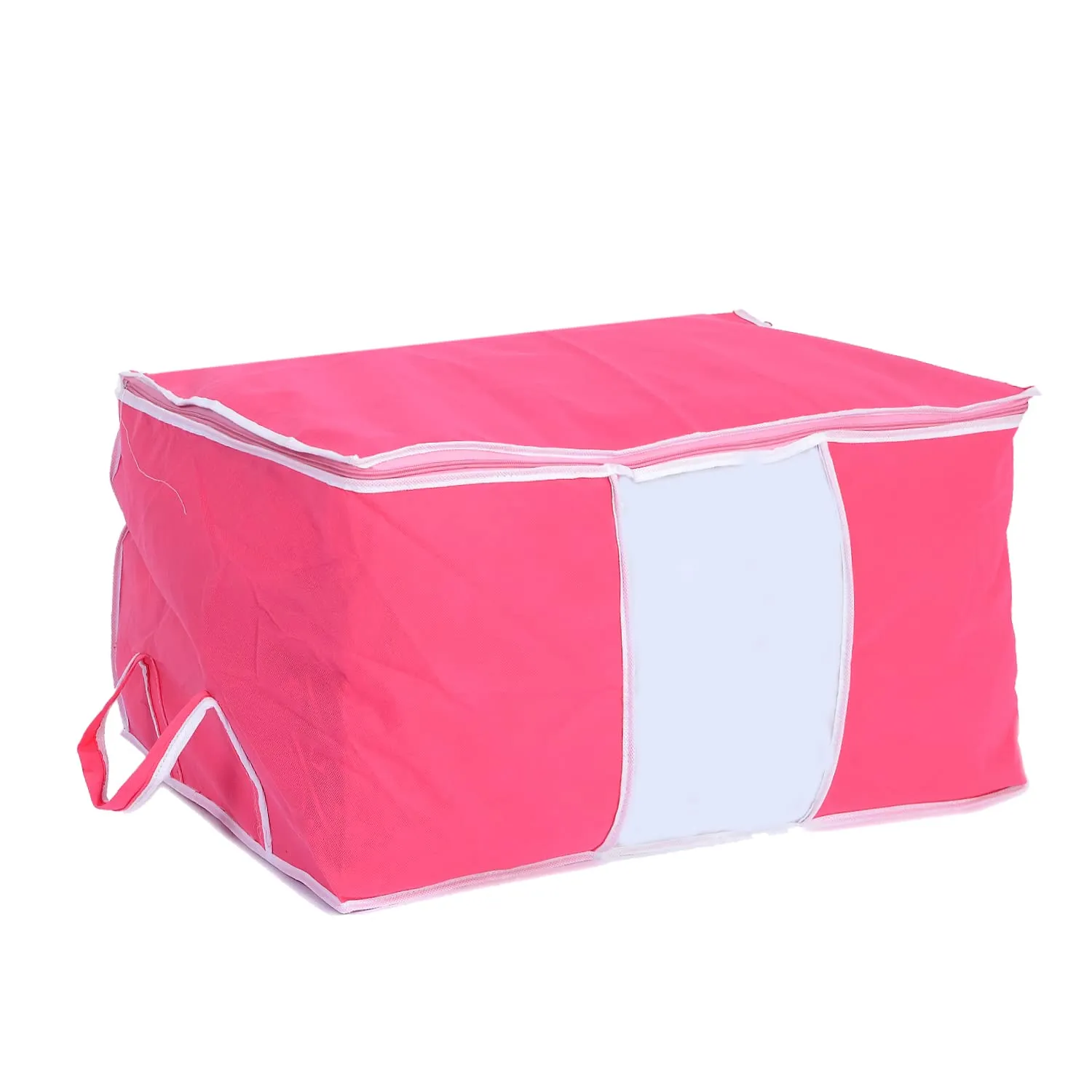 Heart Home Foldable Non Woven Clothes Storage Bag Wardrobe Organizer Underbed Bag With Tranasparent Window- Pack of 2 (Pink)-HS43HEARTH26729