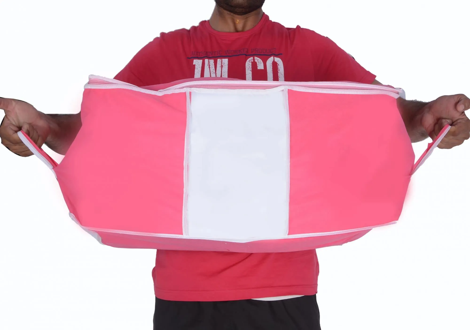 Heart Home Foldable Non Woven Clothes Storage Bag Wardrobe Organizer Underbed Bag With Tranasparent Window- Pack of 2 (Pink)-HS43HEARTH26729