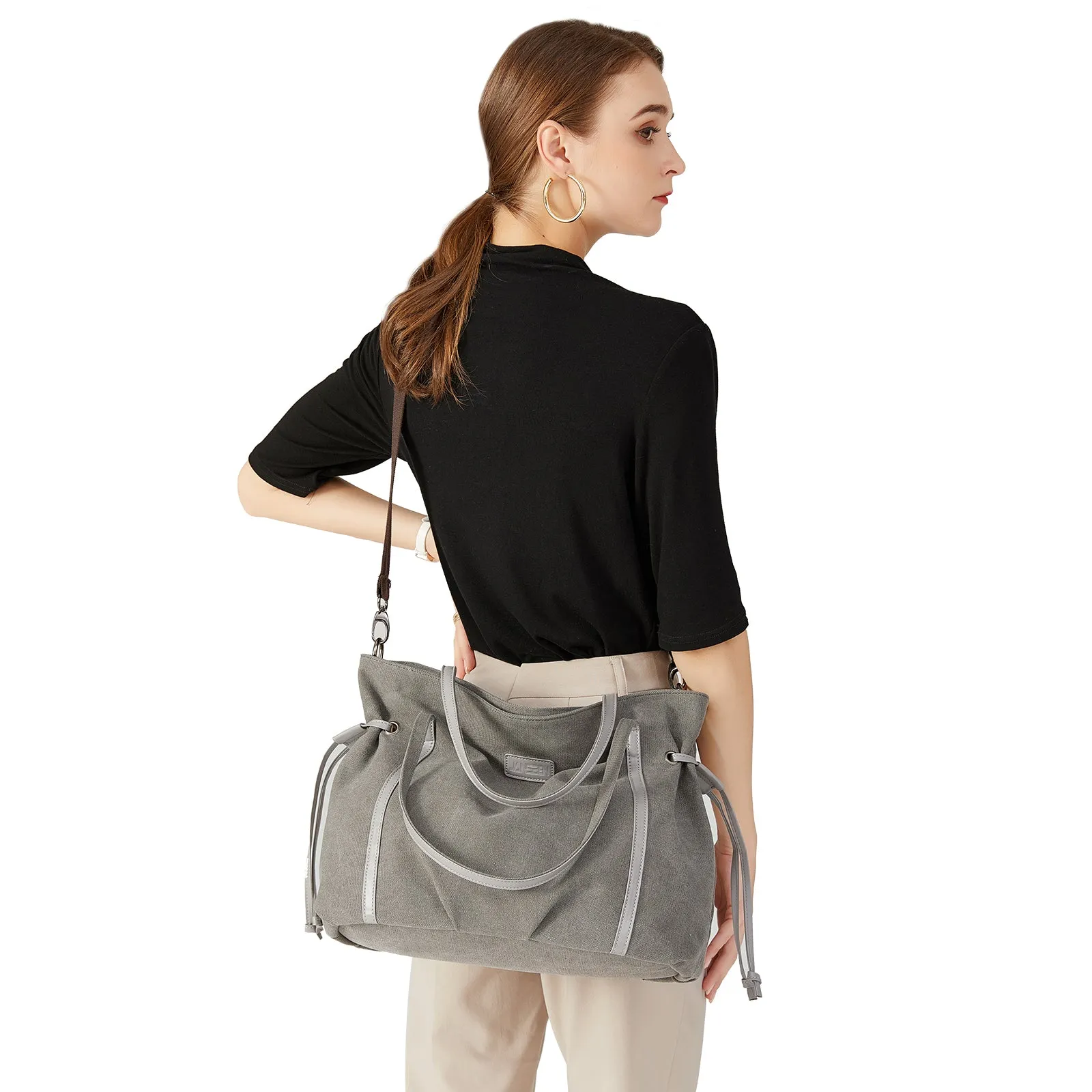 Jansben Canvas Work Tote Bag For Women With Shoulder & Crossbody Strap