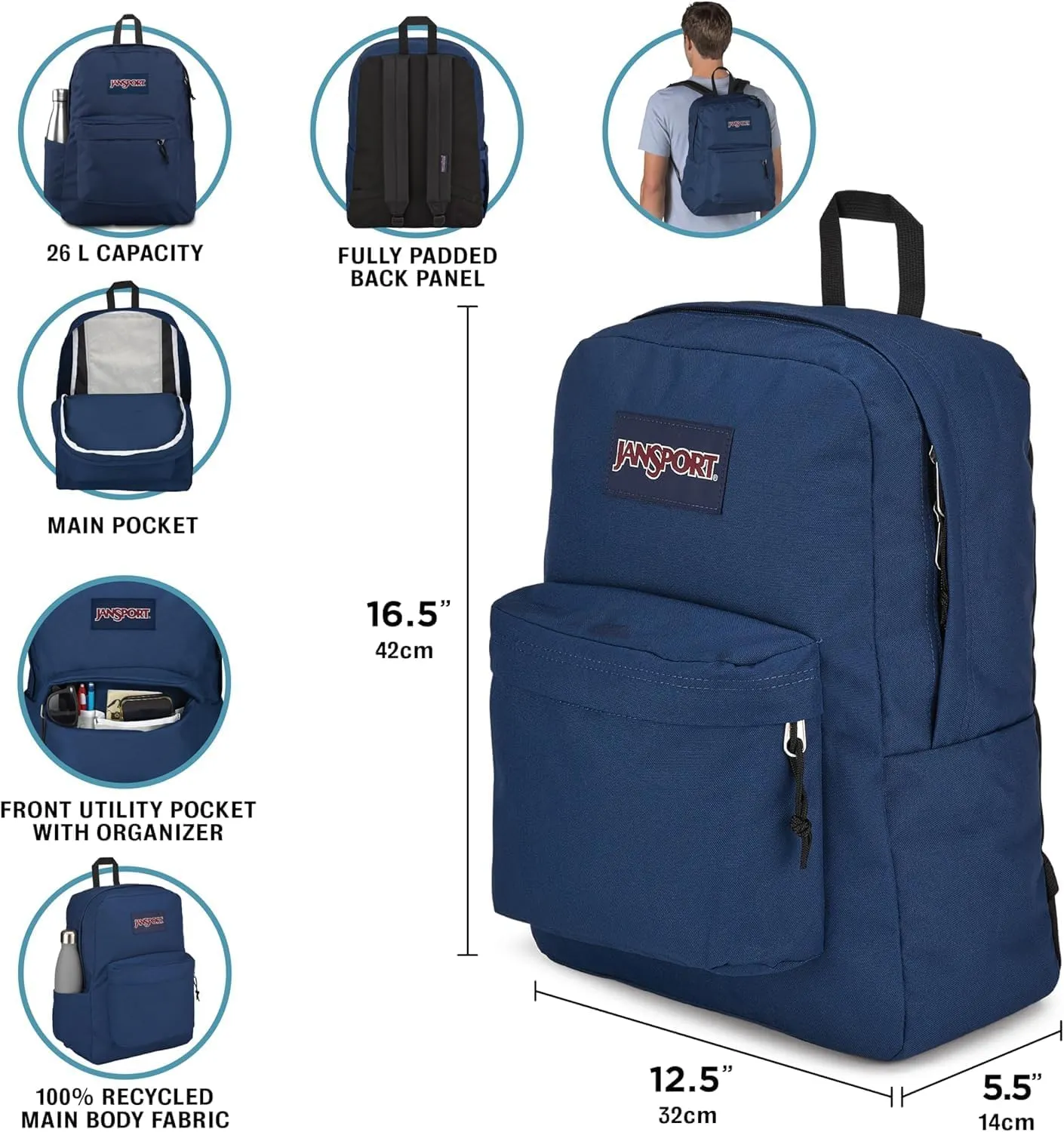 JanSport SuperBreak Plus Backpack with Padded 15-inch Laptop Sleeve and Integrated Bottle Pocket - Spacious and Durable Daypack for Work and Travel - Faded Sage