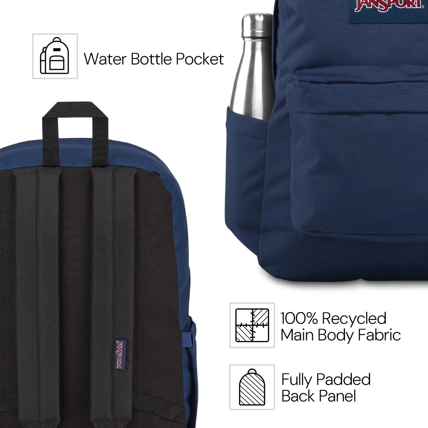 JanSport SuperBreak Plus Backpack with Padded 15-inch Laptop Sleeve and Integrated Bottle Pocket - Spacious and Durable Daypack for Work and Travel - Faded Sage