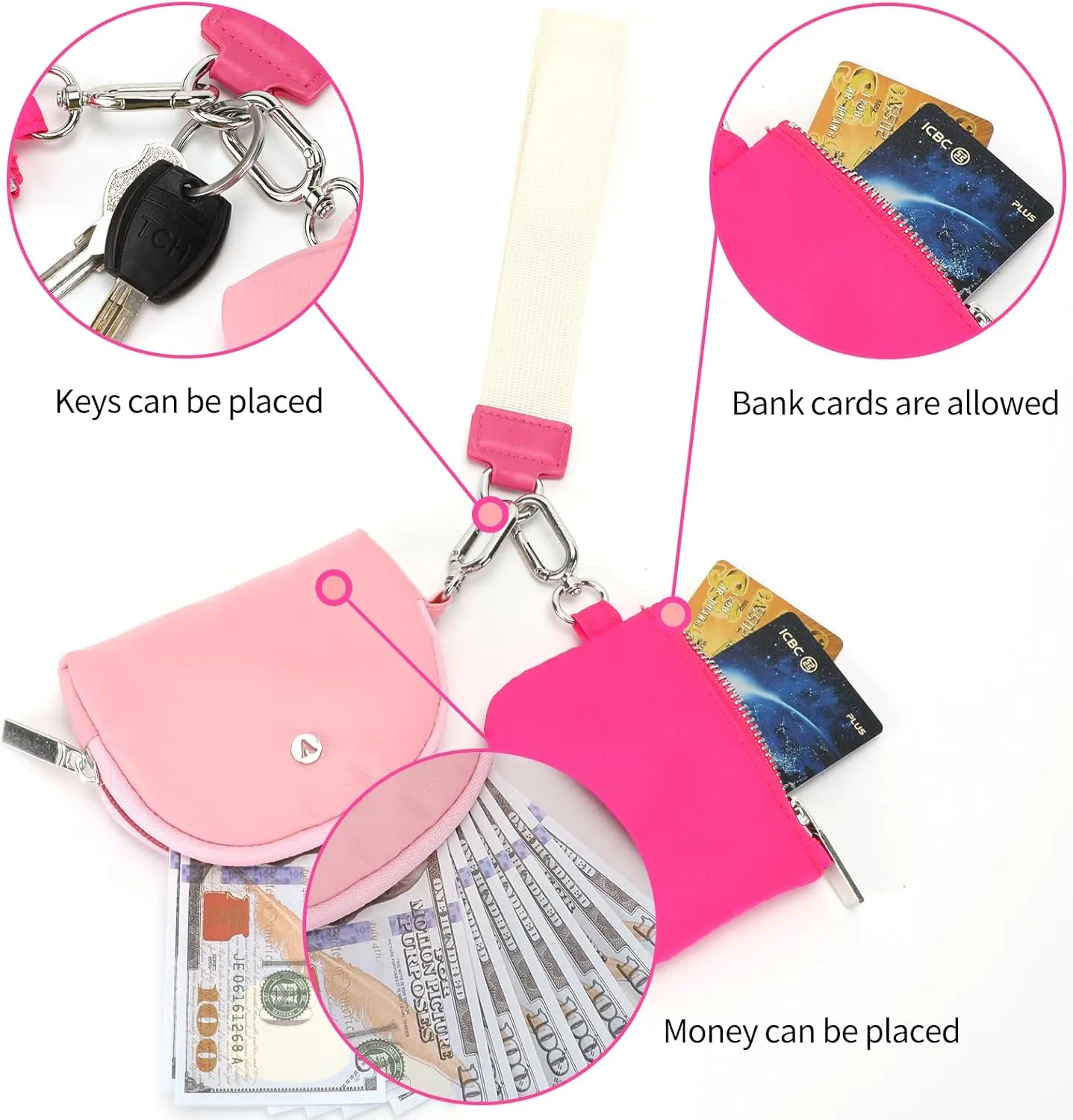 KeyChain Wallet Wristlet Wallets For Women Mini Zip Dual Pouch Wristlet