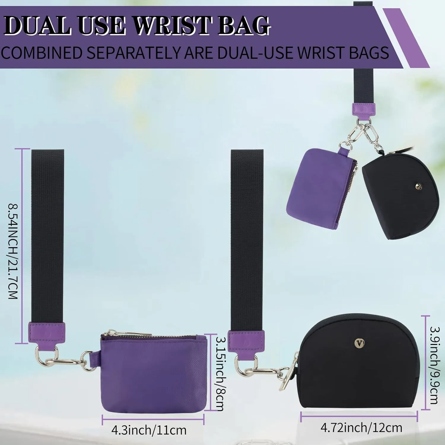 KeyChain Wallet Wristlet Wallets For Women Mini Zip Dual Pouch Wristlet