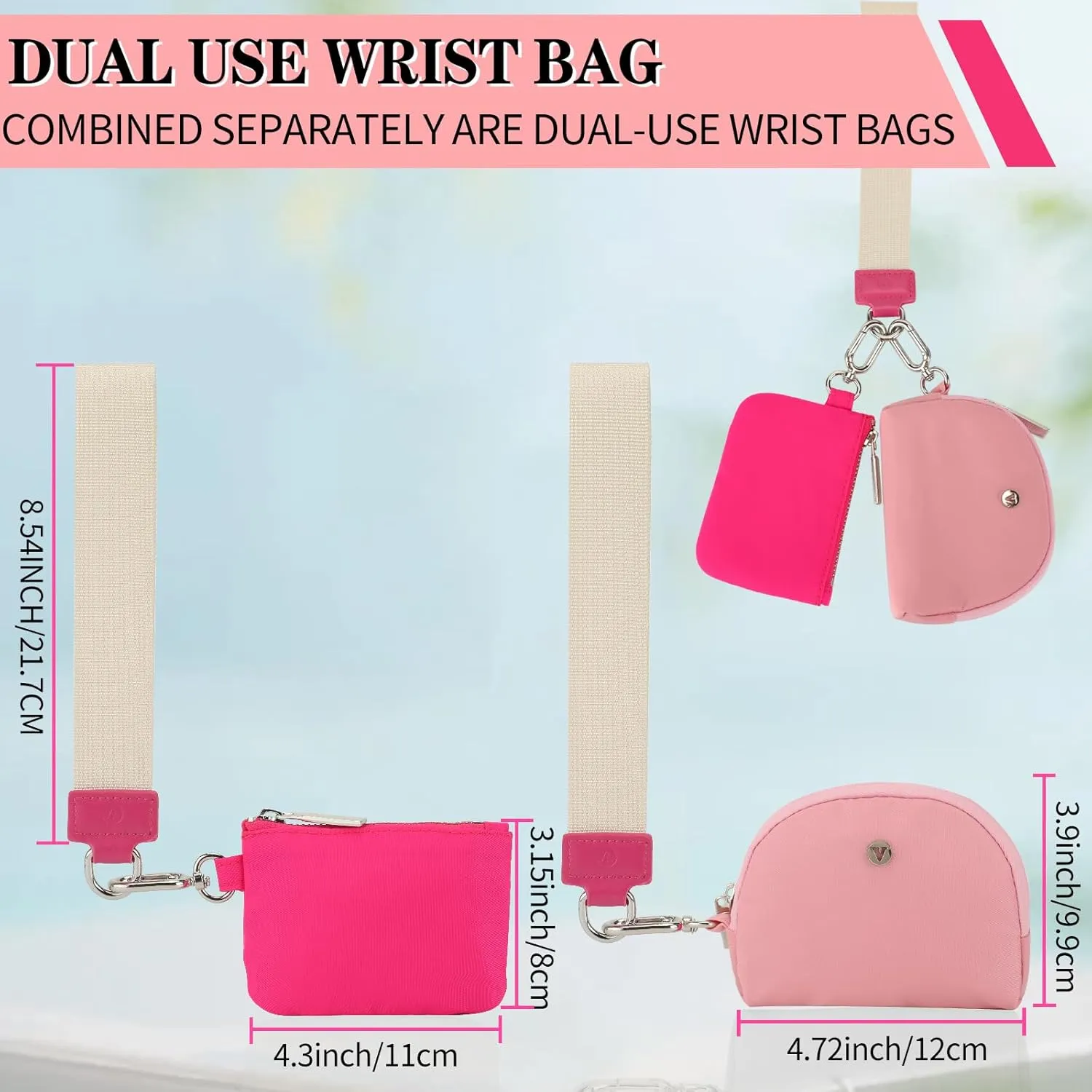 KeyChain Wallet Wristlet Wallets For Women Mini Zip Dual Pouch Wristlet