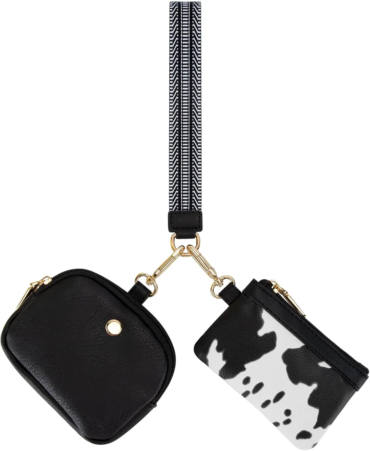 Keychain Wristlet Wallet for Women, Keychain Wallet with Soft PU Leather Mini Zip Dual Pouch Wristlet with Golden Keychain Portable Coin Purse for Girls Women, Black