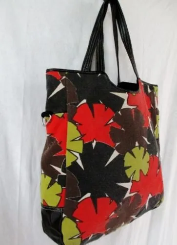 LULU Vegan Floral Carryall Shoulder Bag Tote Bag Shopper Beach Satchel RED GREEN