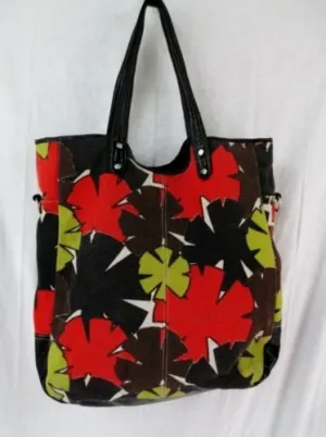 LULU Vegan Floral Carryall Shoulder Bag Tote Bag Shopper Beach Satchel RED GREEN
