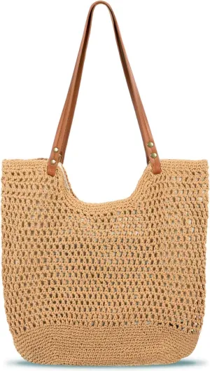 MAMUNU Crochet Tote Bag for Women, Summer Mesh Beach Tote Bag, Aesthetic Knit Tote Bag Shoulder Handbag for Travel Vacation