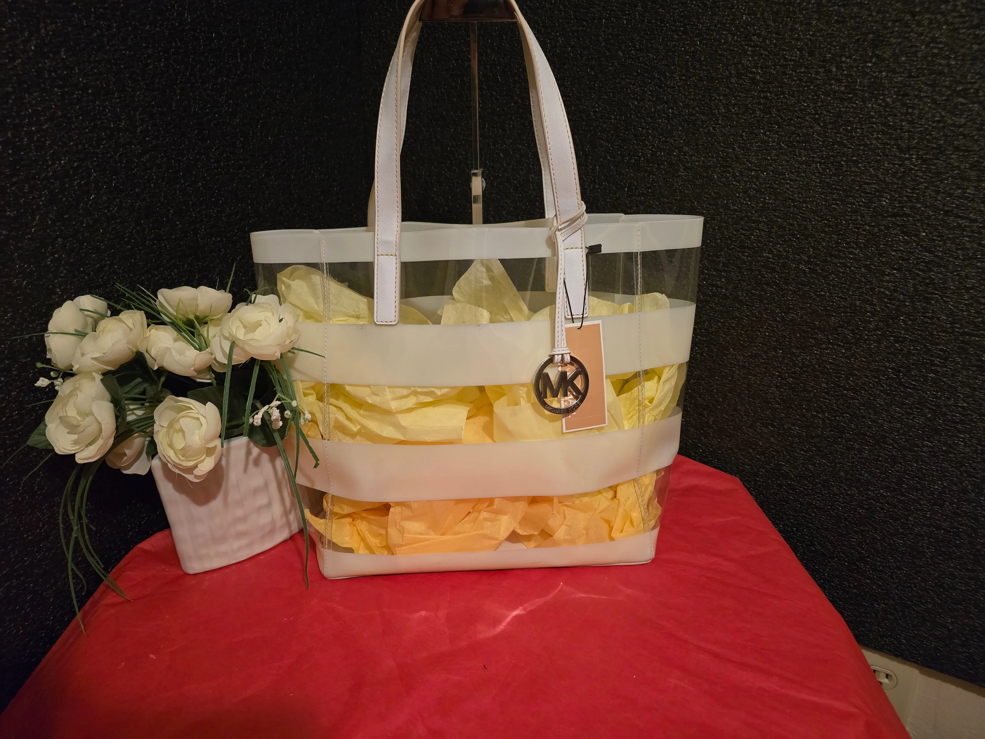 Michael Kors Clear   White Tote Bag Satchel Shoulderbag with Leather Wallet