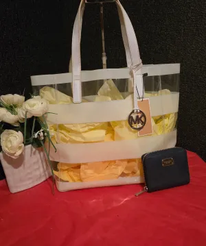 Michael Kors Clear   White Tote Bag Satchel Shoulderbag with Leather Wallet