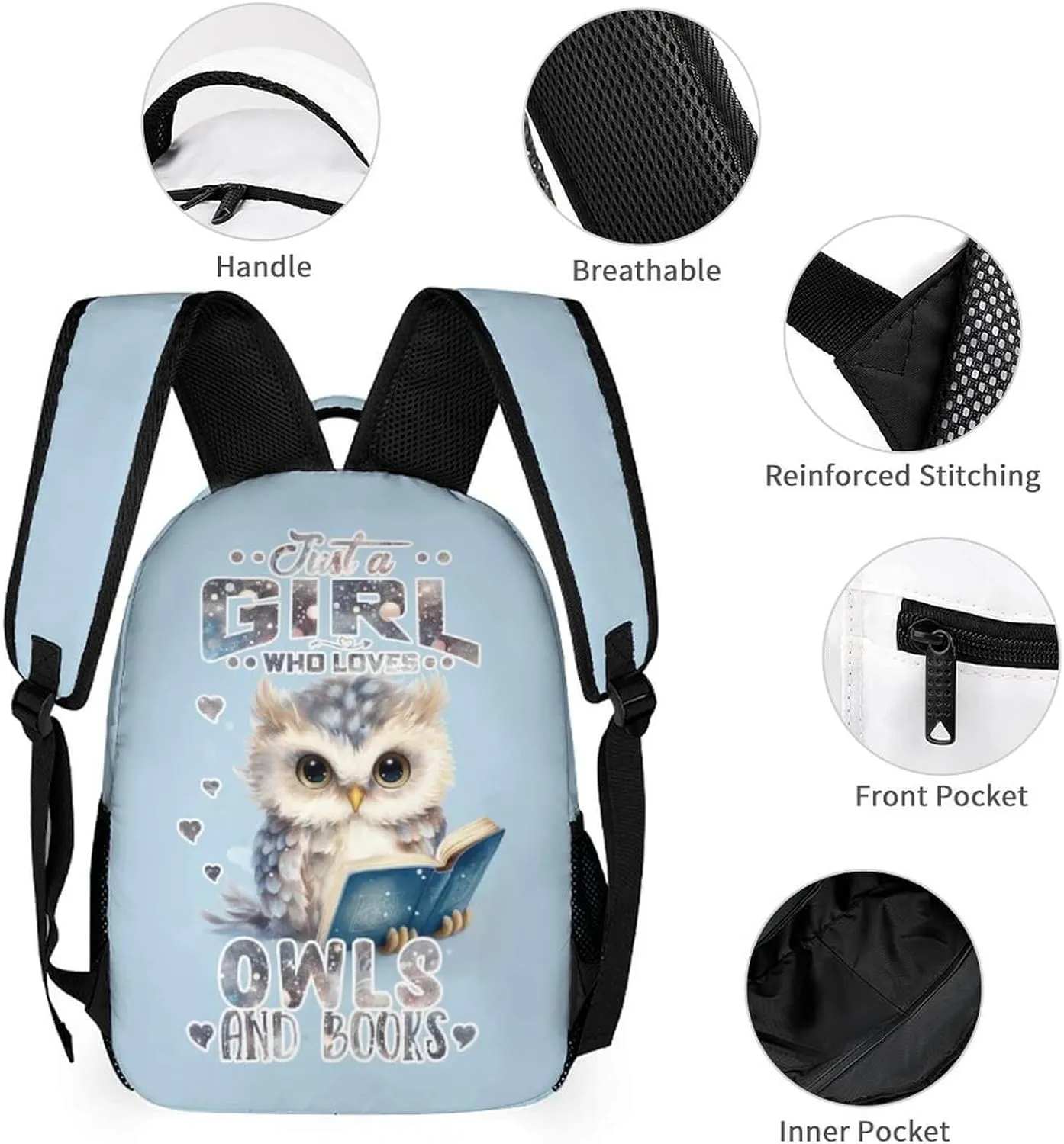 Owl School Backpack for Kids Girls Boys, 16 Inch Cute Owls Themed Bookbag, Personality School Backpack for Students Children, Lightweight, Large Capacity
