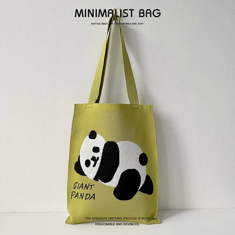 Panda-Cat Knitted Shoulder Bag