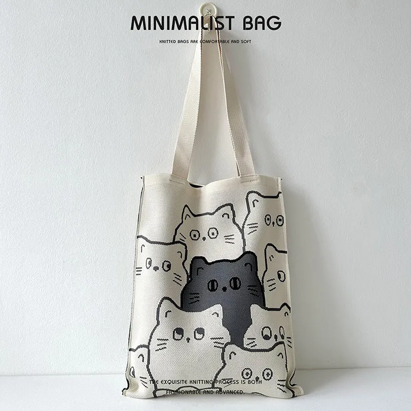 Panda-Cat Knitted Shoulder Bag