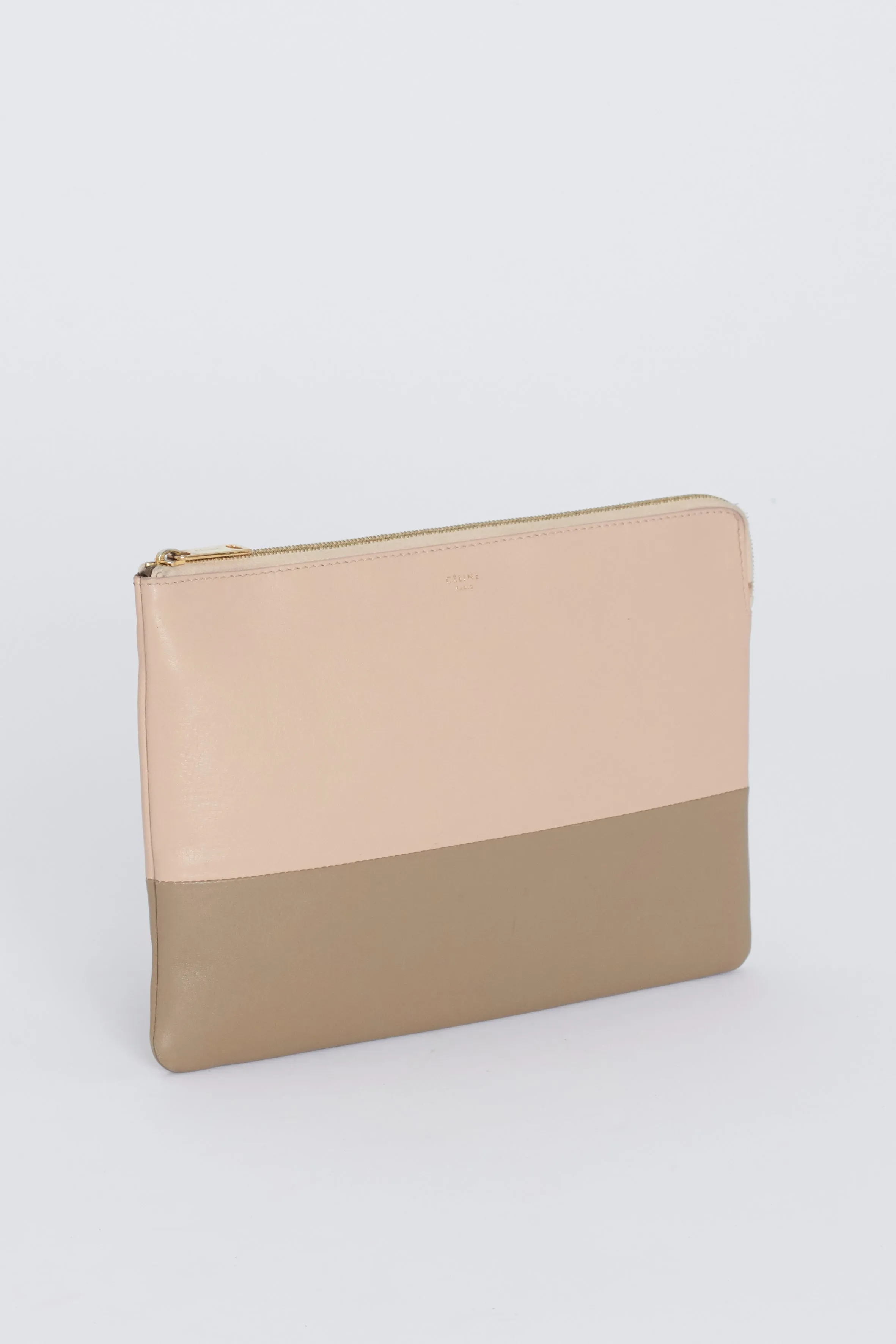 Pink and Taupe Colour Block Leather Preowned Clutch