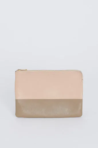 Pink and Taupe Colour Block Leather Preowned Clutch