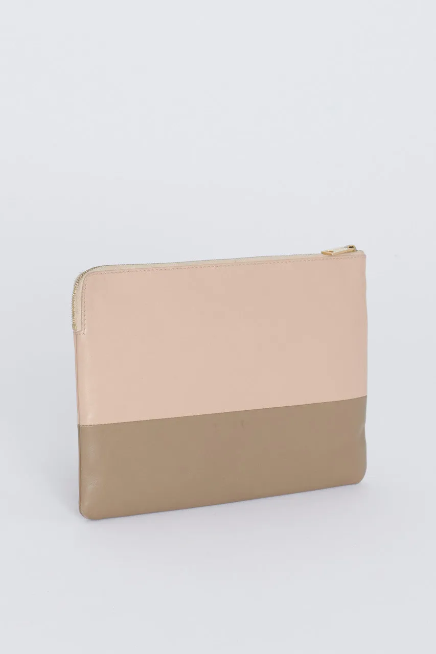 Pink and Taupe Colour Block Leather Preowned Clutch