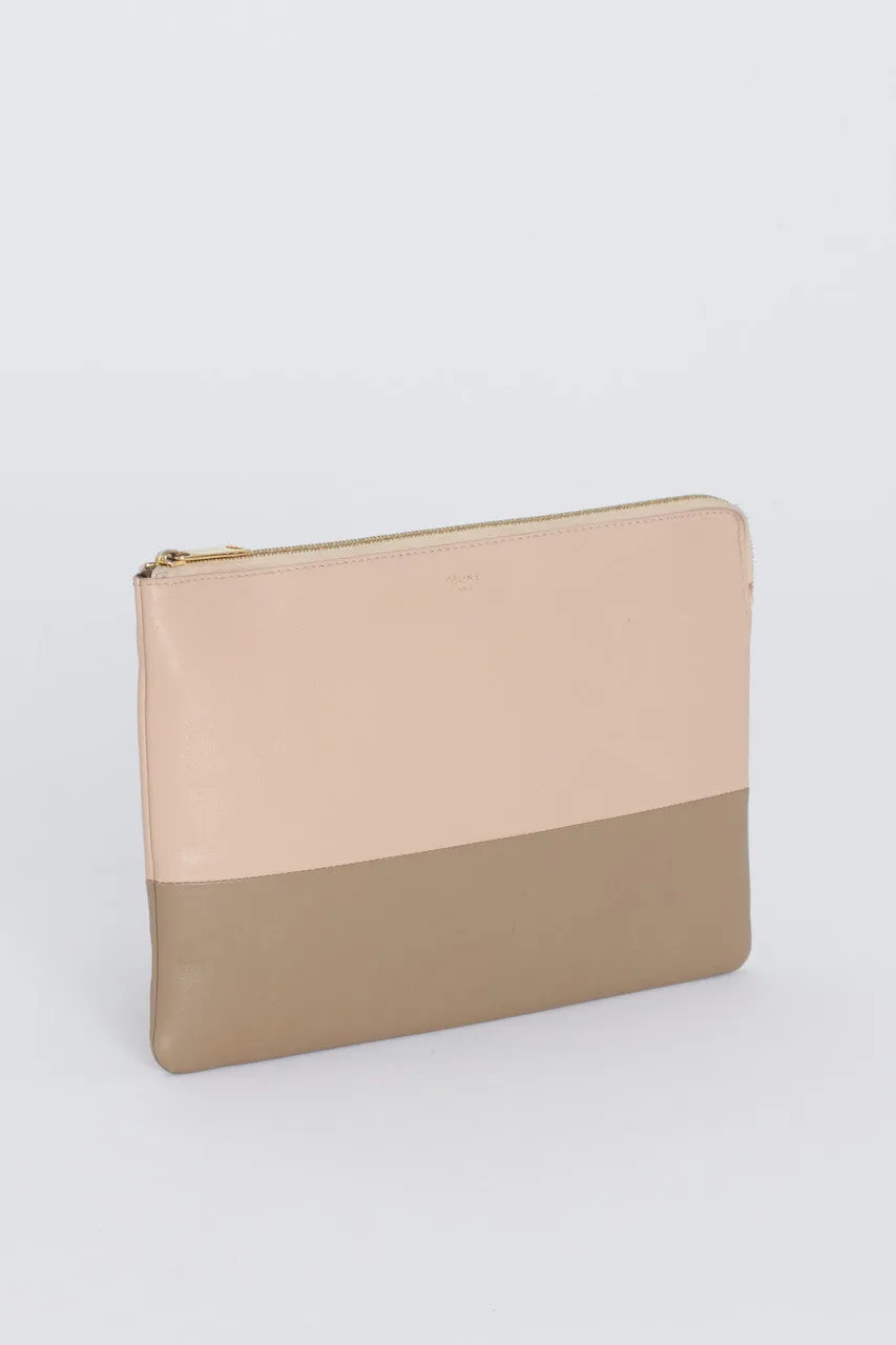 Pink and Taupe Colour Block Leather Preowned Clutch