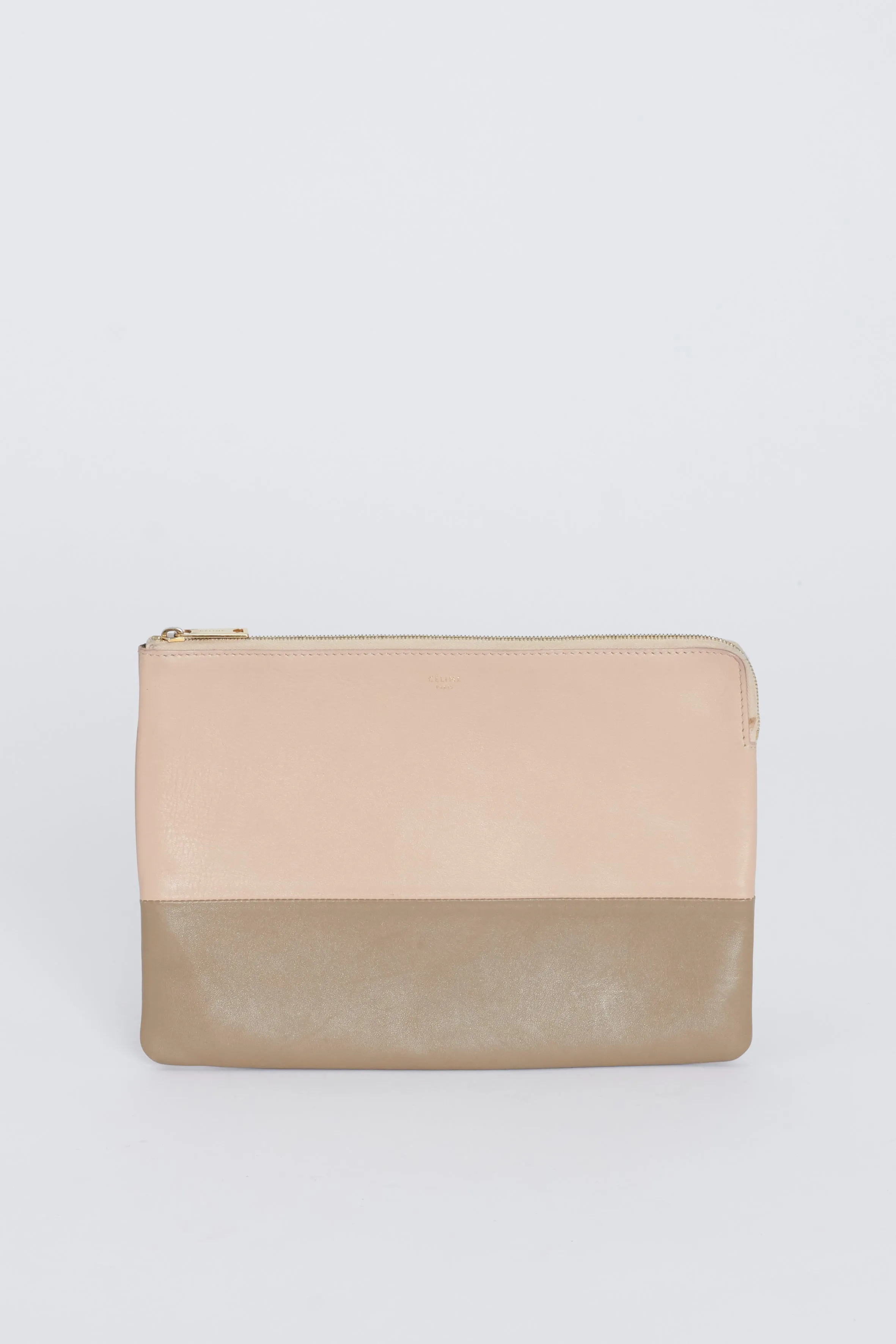 Pink and Taupe Colour Block Leather Preowned Clutch