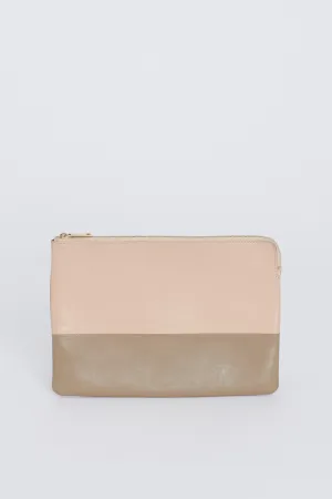 Pink and Taupe Colour Block Leather Preowned Clutch