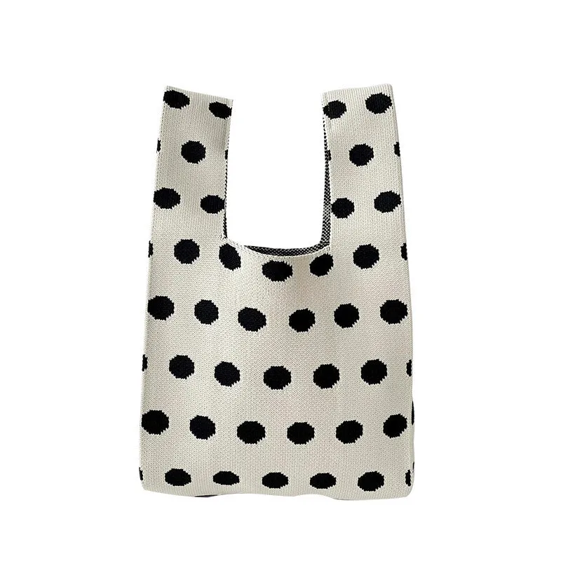 Polka dot striped knitted shoulder bag