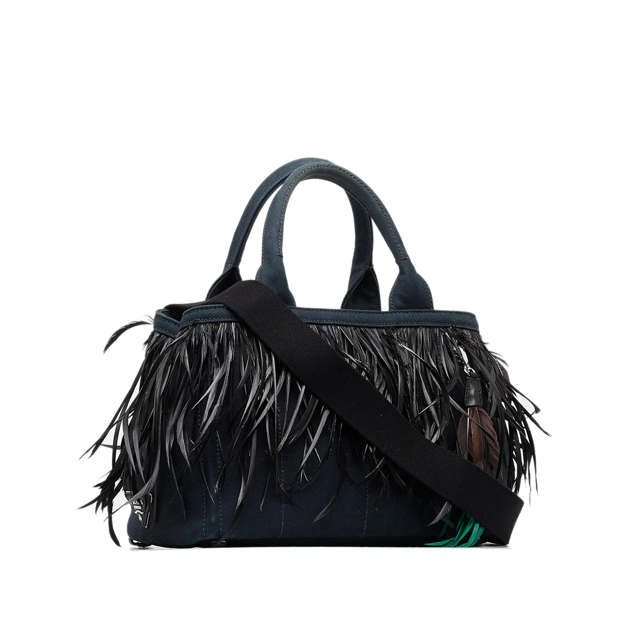 PRADA Mini Canapa Convertible Canvas and Feather Tote Satchel