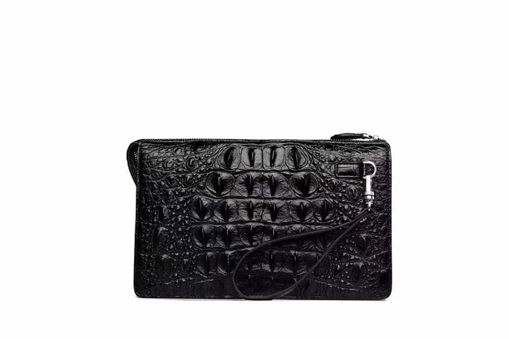 Preorder Men's Business Dark Green Crocodile Bone Leather Zip Clutch Long Wallet Purse Credit Card Holder Dark Green