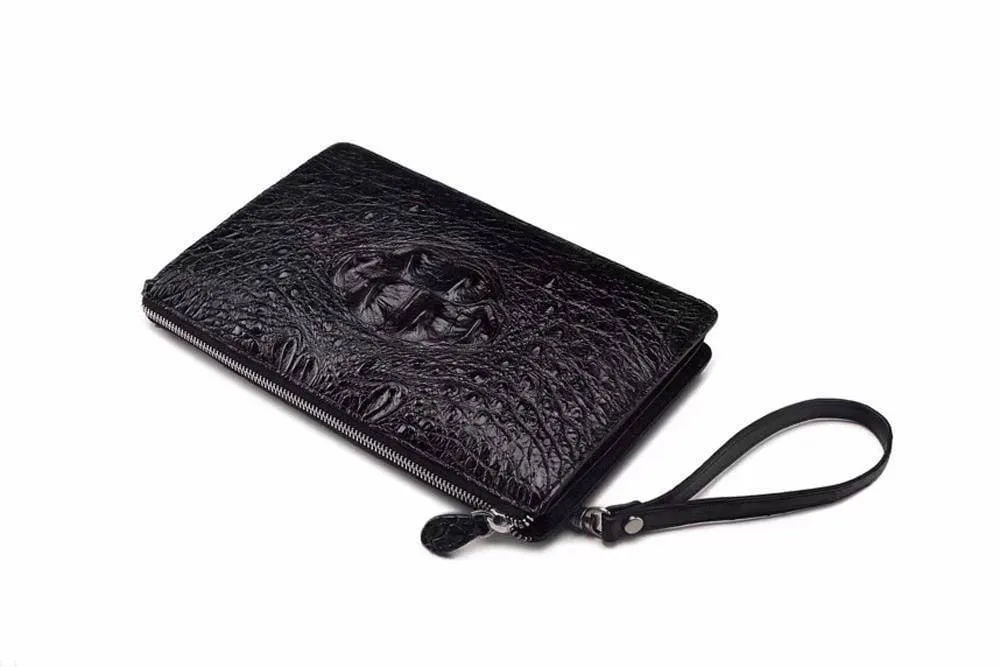 Preorder Men's Business Dark Green Crocodile Bone Leather Zip Clutch Long Wallet Purse Credit Card Holder Dark Green
