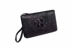Preorder Men's Business Dark Green Crocodile Bone Leather Zip Clutch Long Wallet Purse Credit Card Holder Dark Green