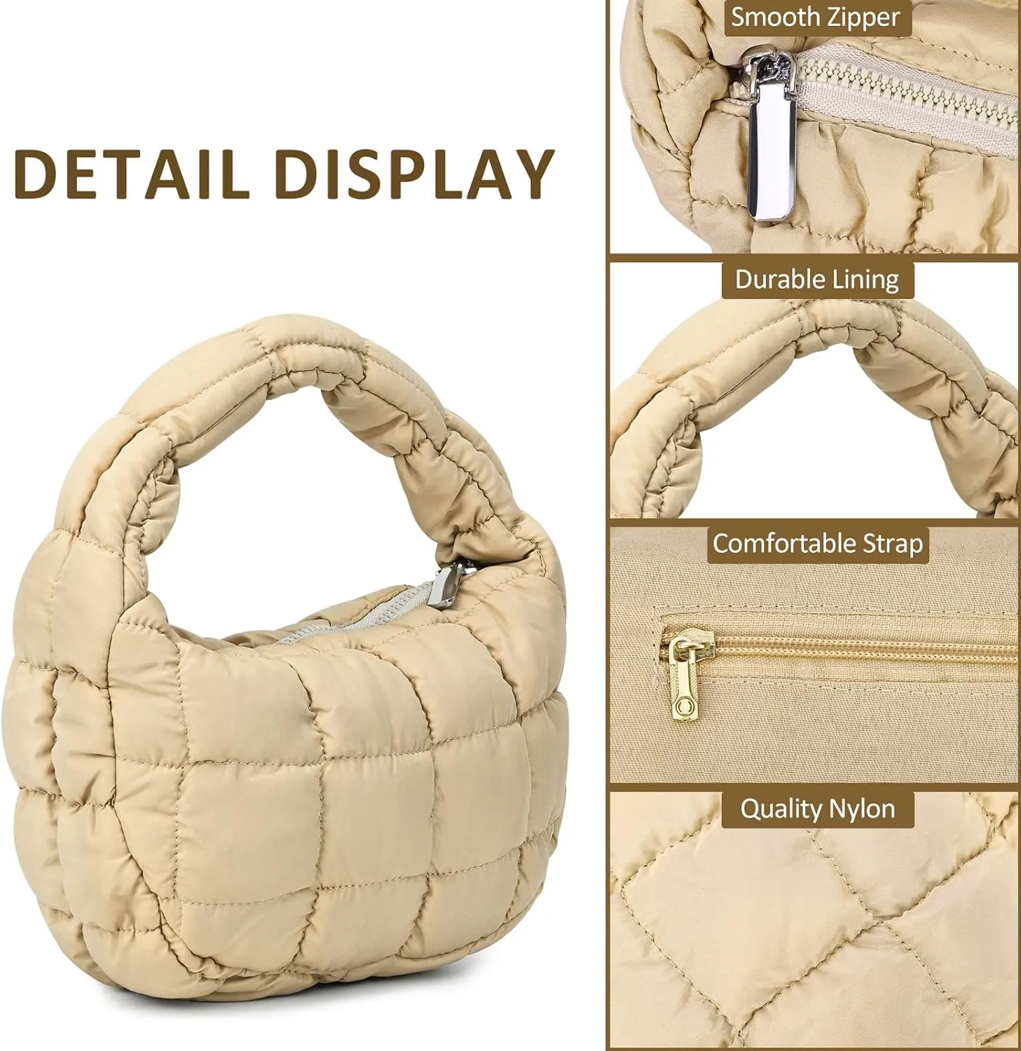 Small Puffer Tote Bag for Women Lightweight Puffy Handbag Mini Quilted Puff Nylon Bag Cute Puffer Purses for Women