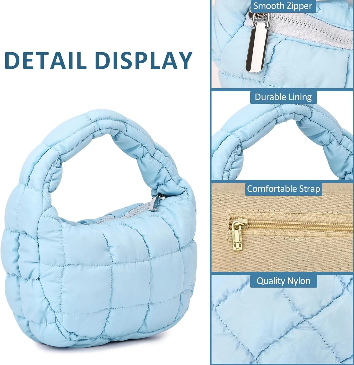 Small Puffer Tote Bag for Women Lightweight Puffy Handbag Mini Quilted Puff Nylon Bag Cute Puffer Purses for Women