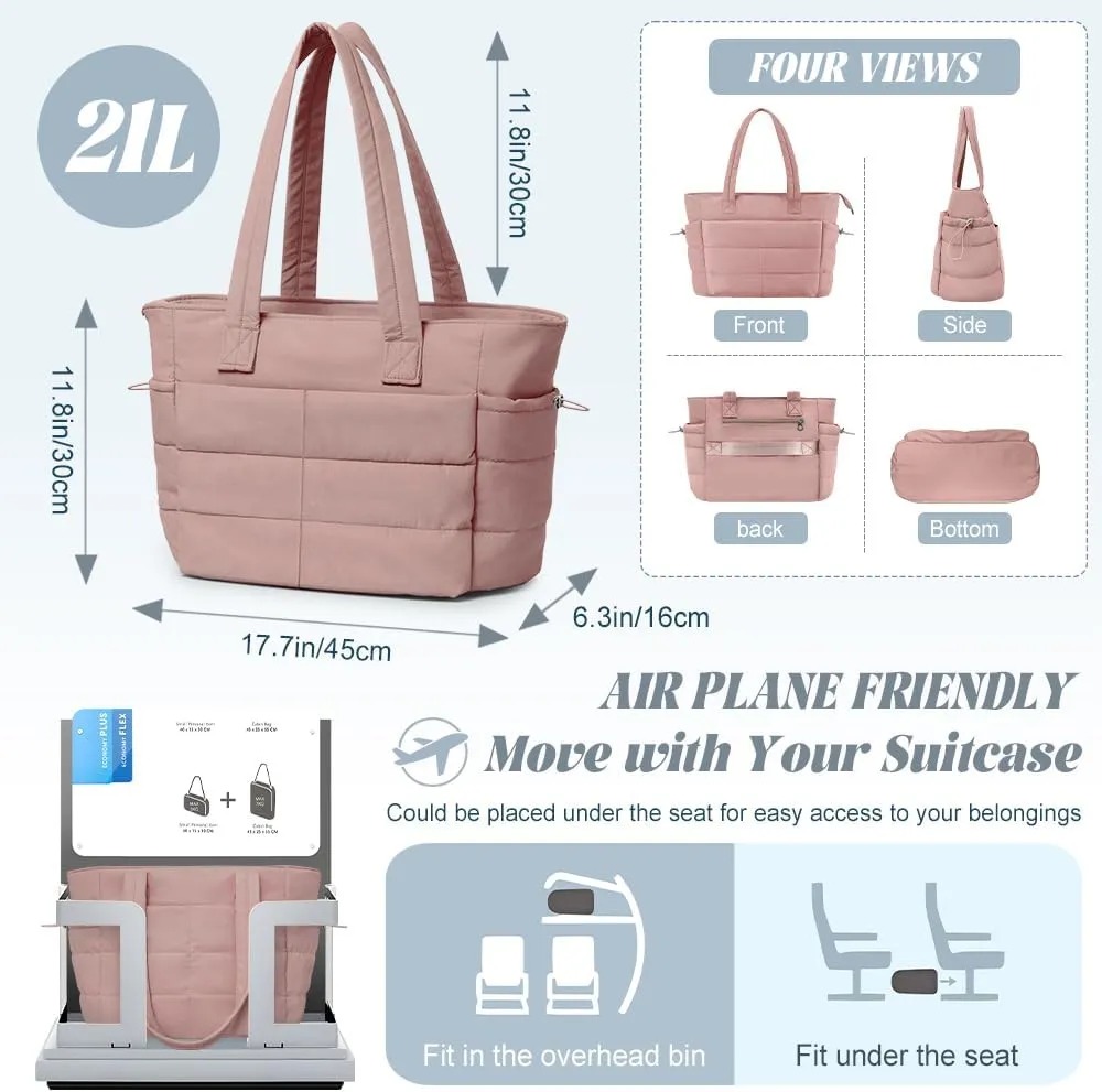 Tote Bags For Women Puffer Shoulder Bag with Zipper Quilted Satchel Handbags For Work,Travel, Gym, Light Waterproof